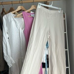 Size 4 satin silk sheen beige/off white straight leg pants from & Other Stories